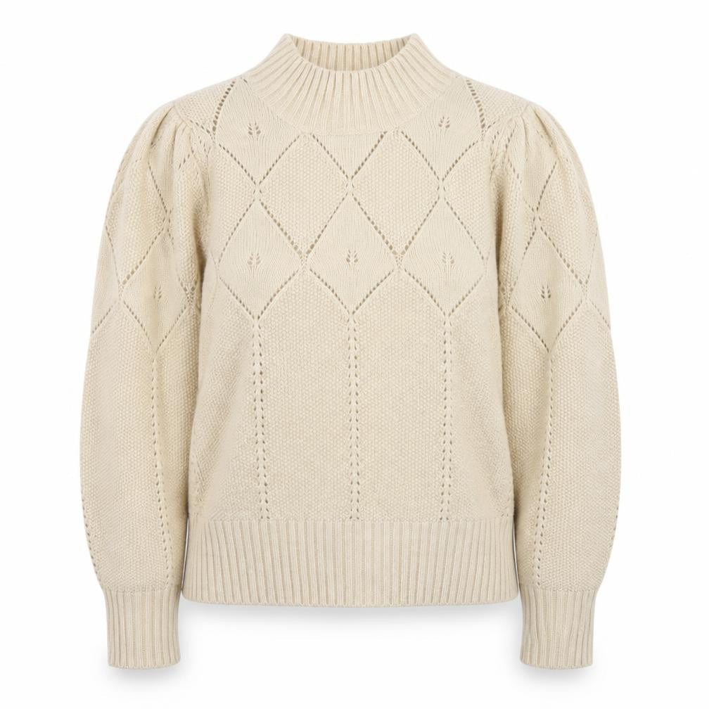 FatFace Women Beige High Neck Puff Sleeve Knit Jumper Size 14