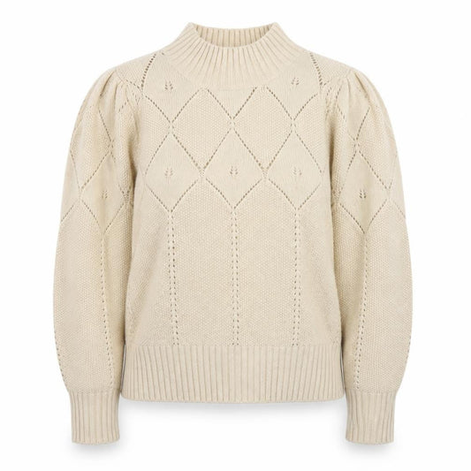 FatFace Women Beige High Neck Puff Sleeve Knit Jumper Size 14