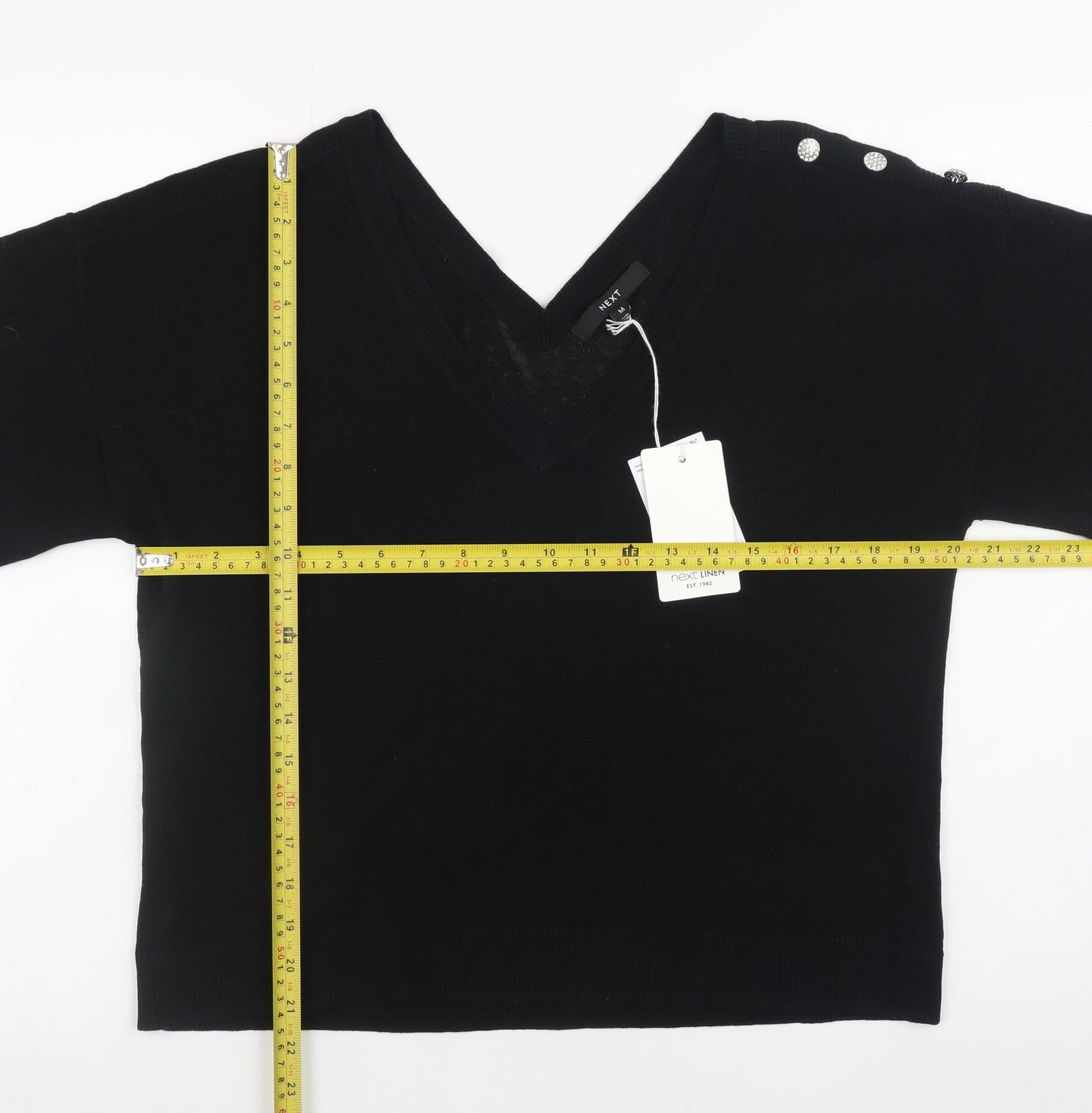 Next Womens Black V-Neck Short Sleeve Pullover Jumper Size 12