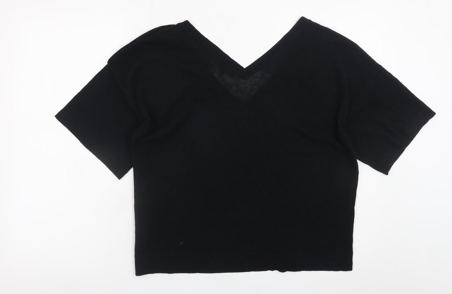 Next Womens Black V-Neck Short Sleeve Pullover Jumper Size 12