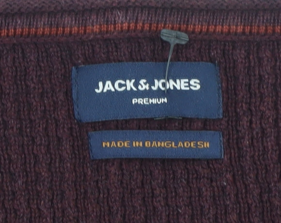 Jack & Jones Men’s Brown Waffle-Knit Cotton Crew Neck Jumper M