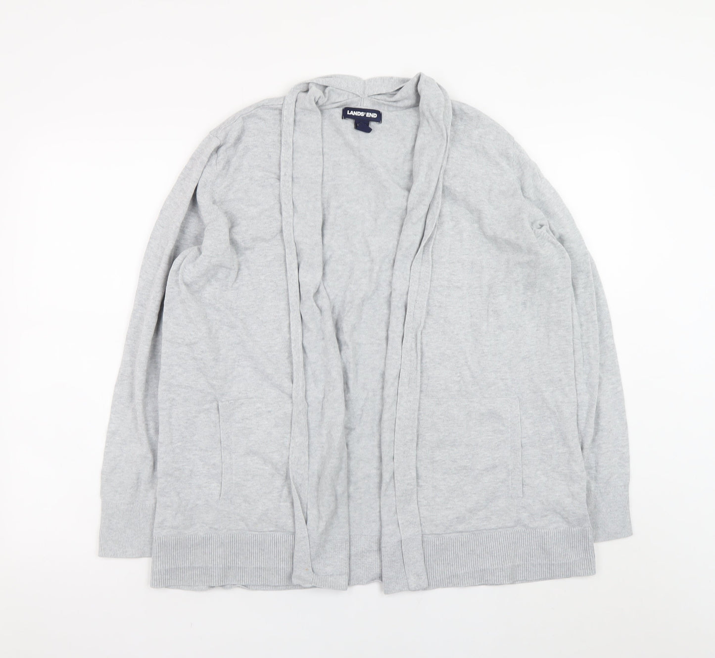Lands' End Women’s Grey Cotton Long Sleeve Cardigan L