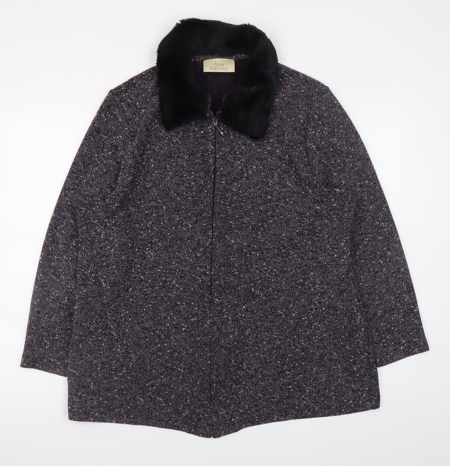 Ann Harvey Women's Grey Wool Blend Fur Collar Zip Coat Size 18