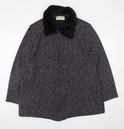 Ann Harvey Women's Grey Wool Blend Fur Collar Zip Coat Size 18