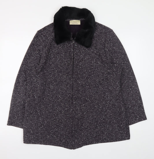 Ann Harvey Women's Grey Wool Blend Fur Collar Zip Coat Size 18