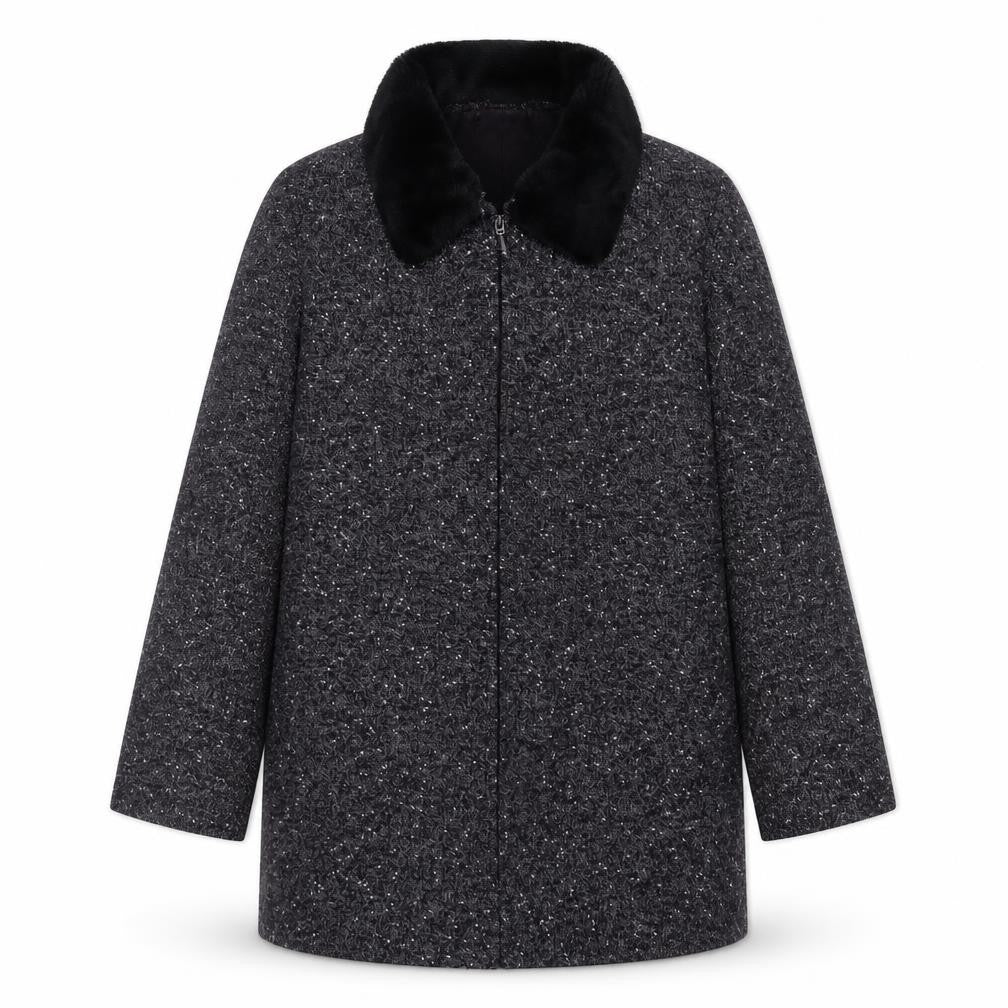 Ann Harvey Women's Grey Wool Blend Fur Collar Zip Coat Size 18