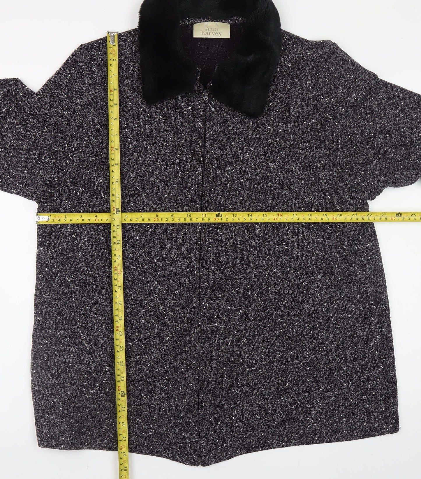Ann Harvey Women's Grey Wool Blend Fur Collar Zip Coat Size 18