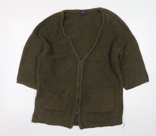 Marks and Spencer Women Green Size 12 Chunky Knit Zip Cardigan