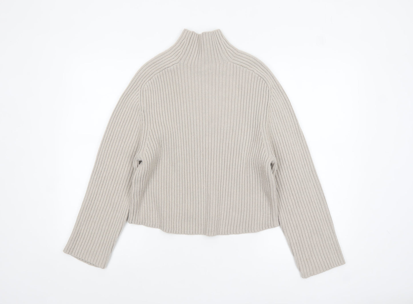H&M Women’s Beige Ribbed Wool Blend Mock Neck Jumper XS