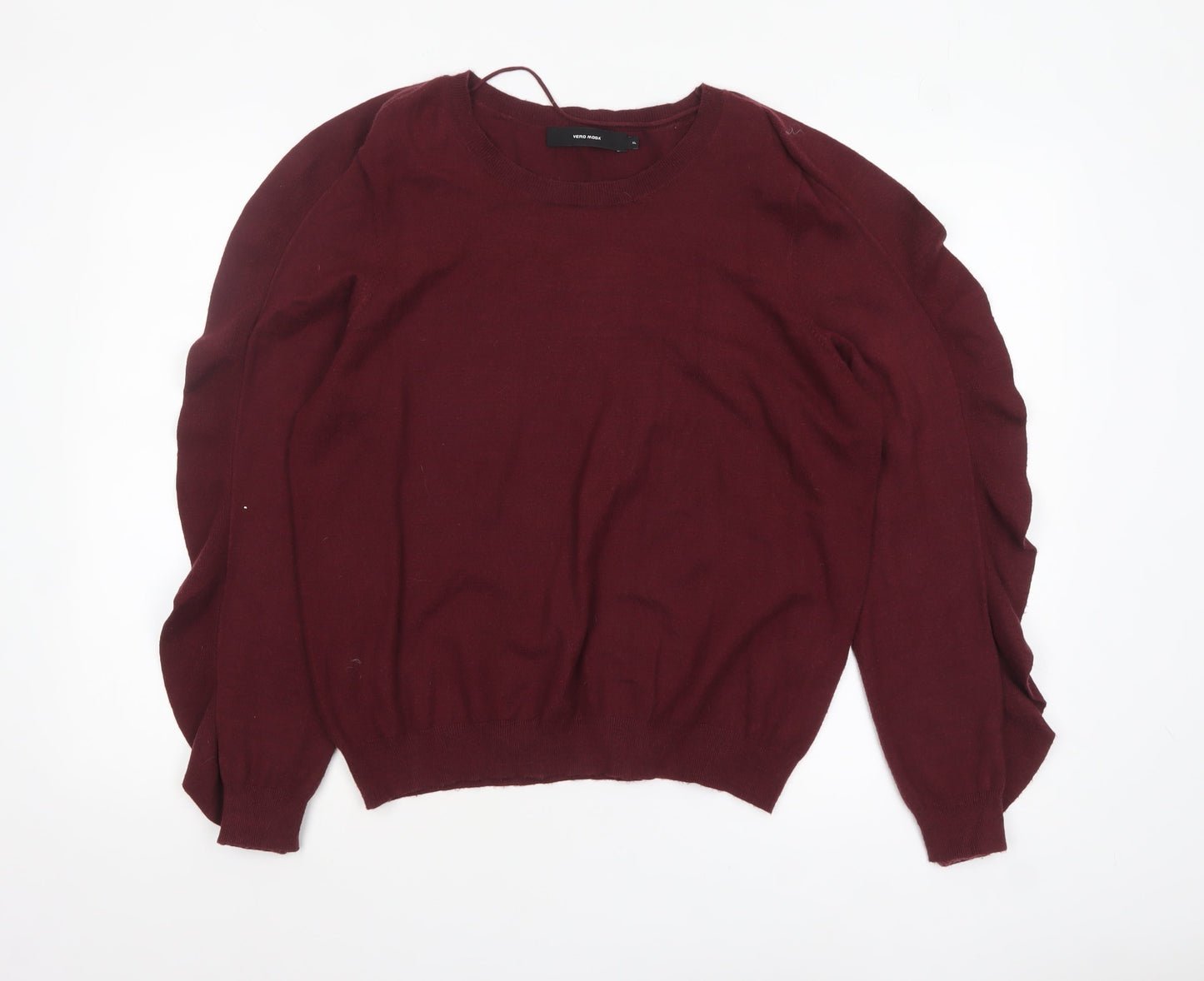 Vero Moda Women Burgundy XL Ruffle Sleeve Crew Neck Jumper