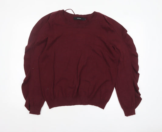 Vero Moda Women Burgundy XL Ruffle Sleeve Crew Neck Jumper