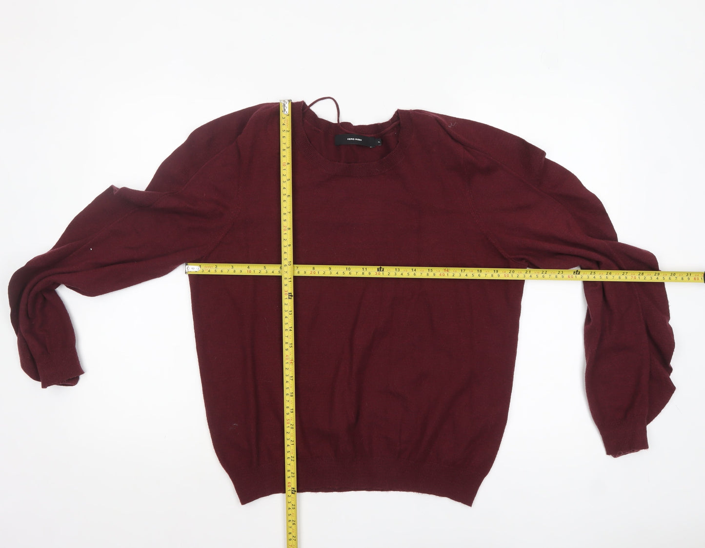 Vero Moda Women Burgundy XL Ruffle Sleeve Crew Neck Jumper