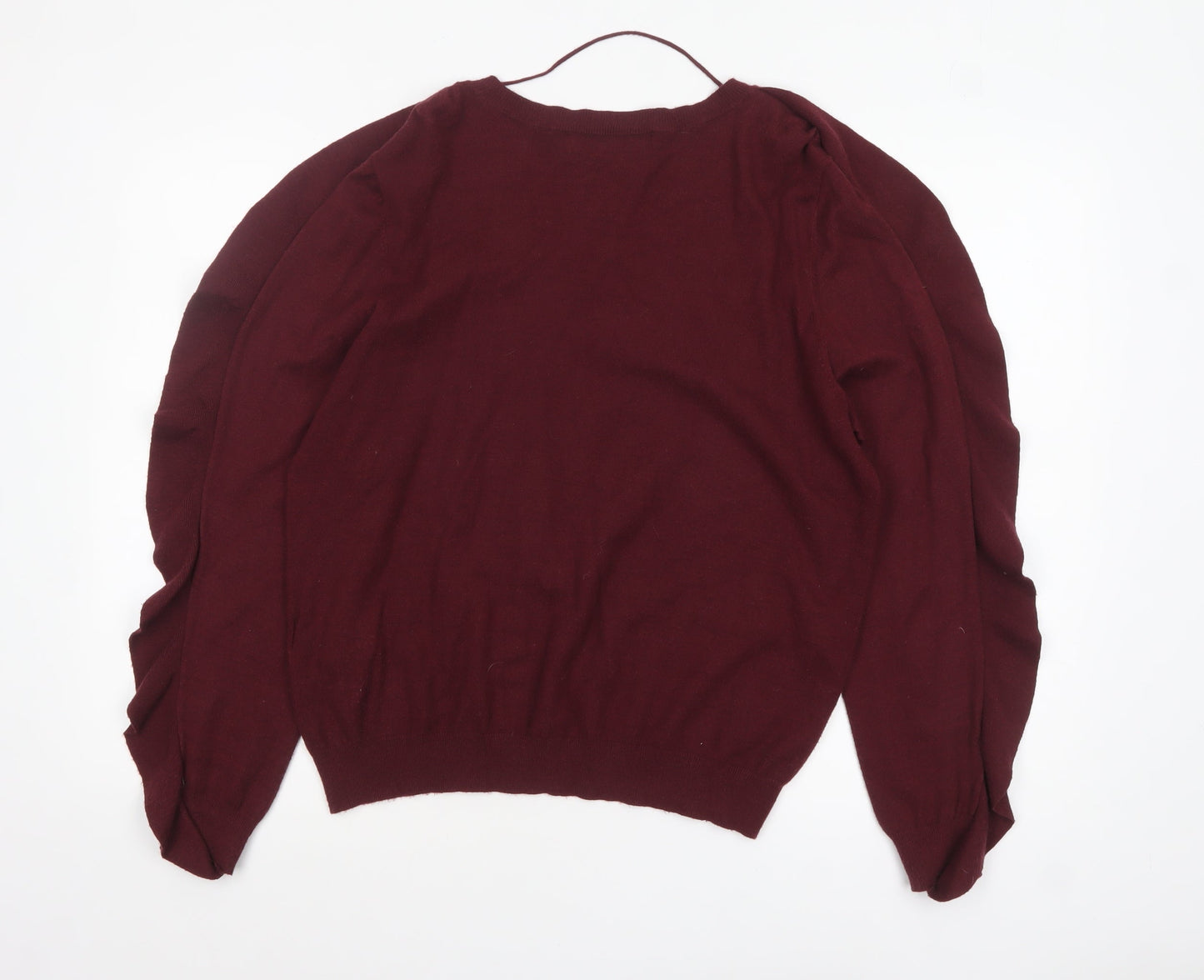 Vero Moda Women Burgundy XL Ruffle Sleeve Crew Neck Jumper