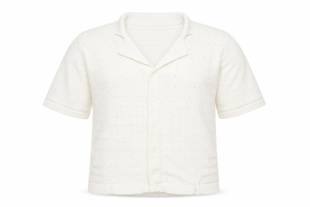 boohooMAN Men’s Ivory Short Sleeve Collared Knit Cardigan M