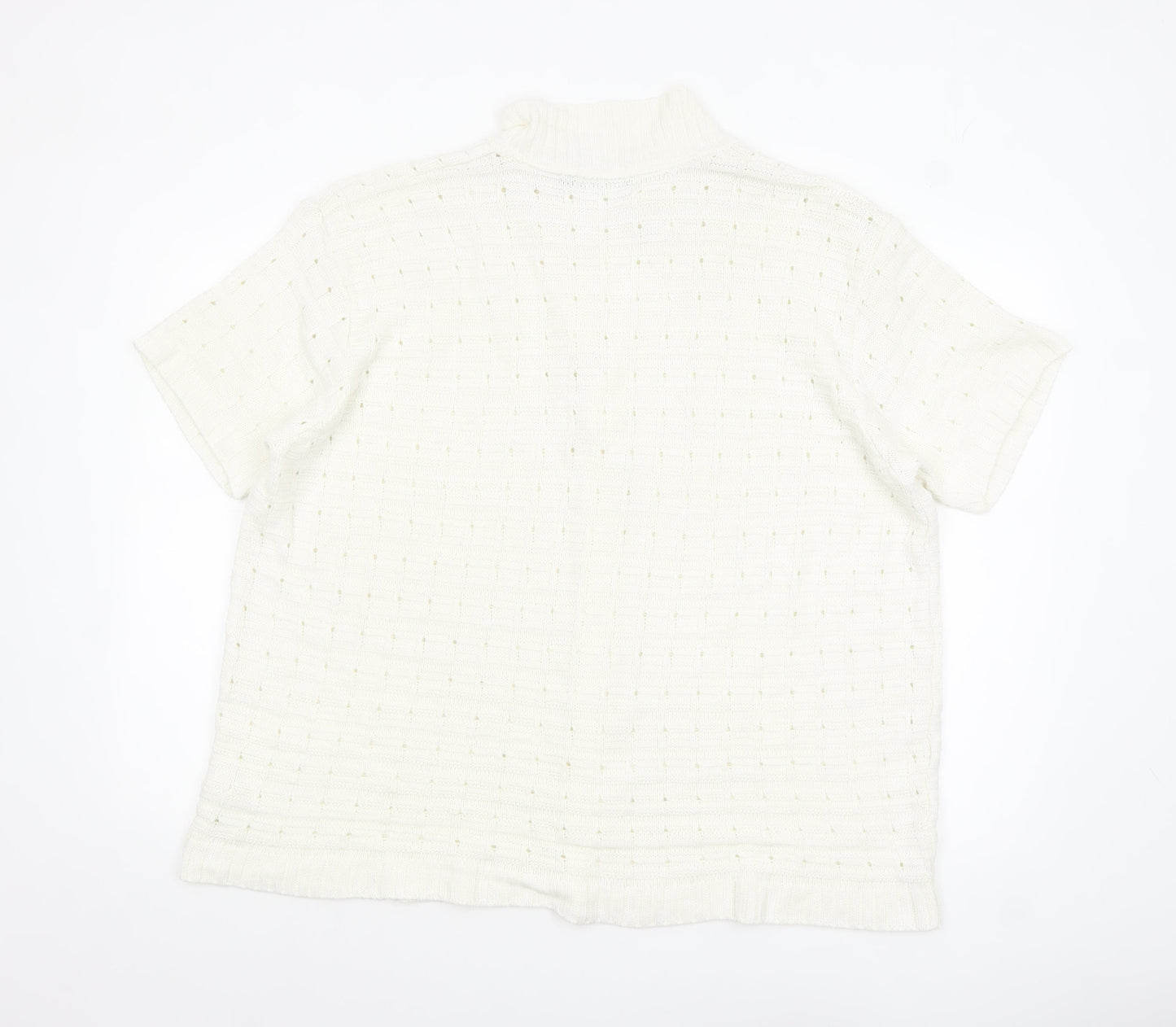 boohooMAN Men’s Ivory Short Sleeve Collared Knit Cardigan M
