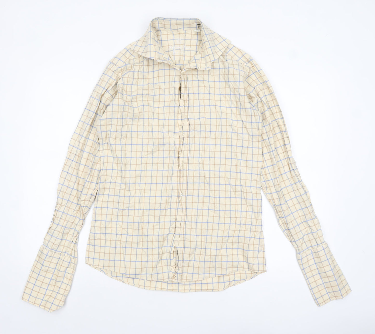 Gresham Blake Men's Beige Check Long Sleeve Cotton Shirt Size 15