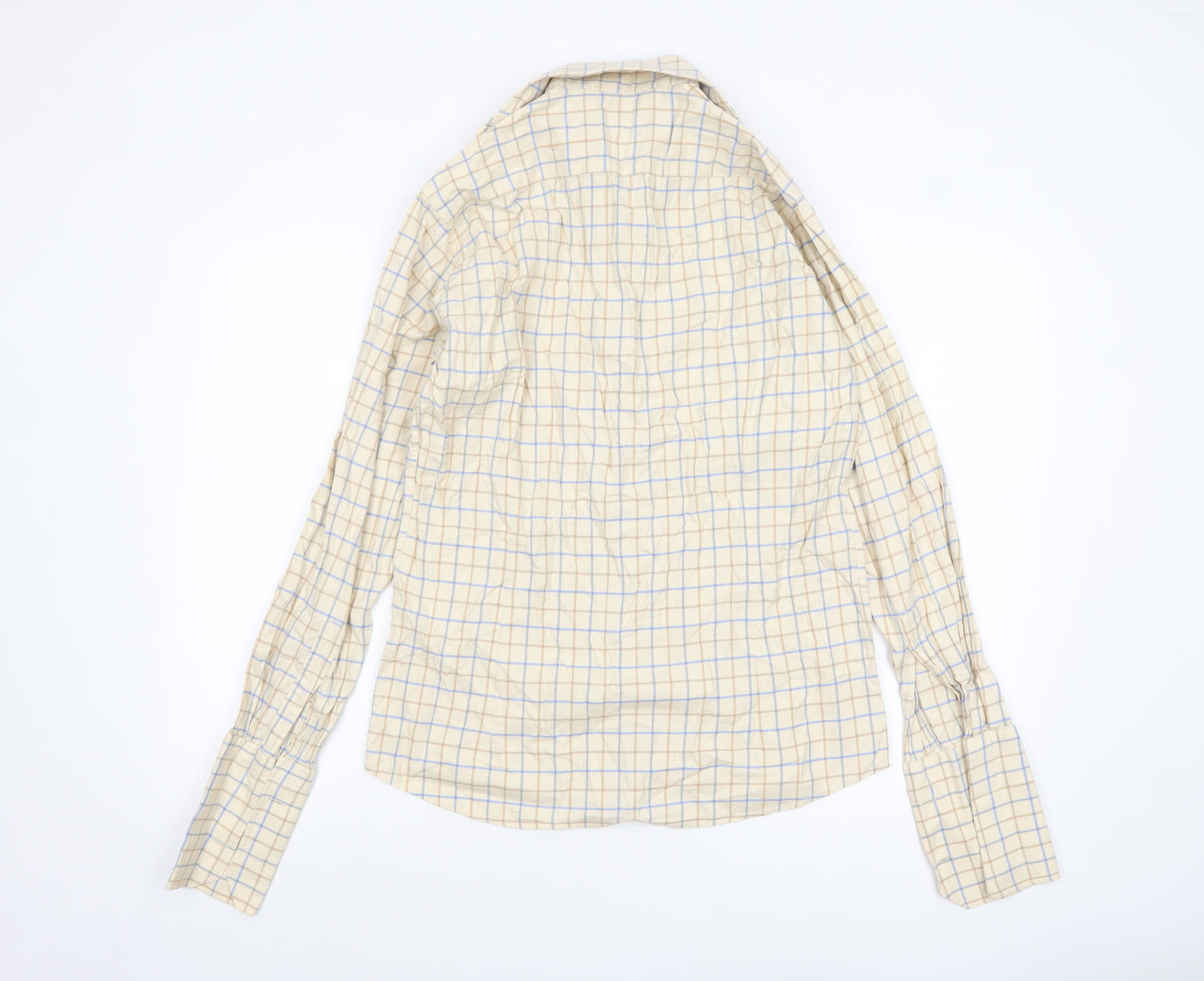 Gresham Blake Men's Beige Check Long Sleeve Cotton Shirt Size 15