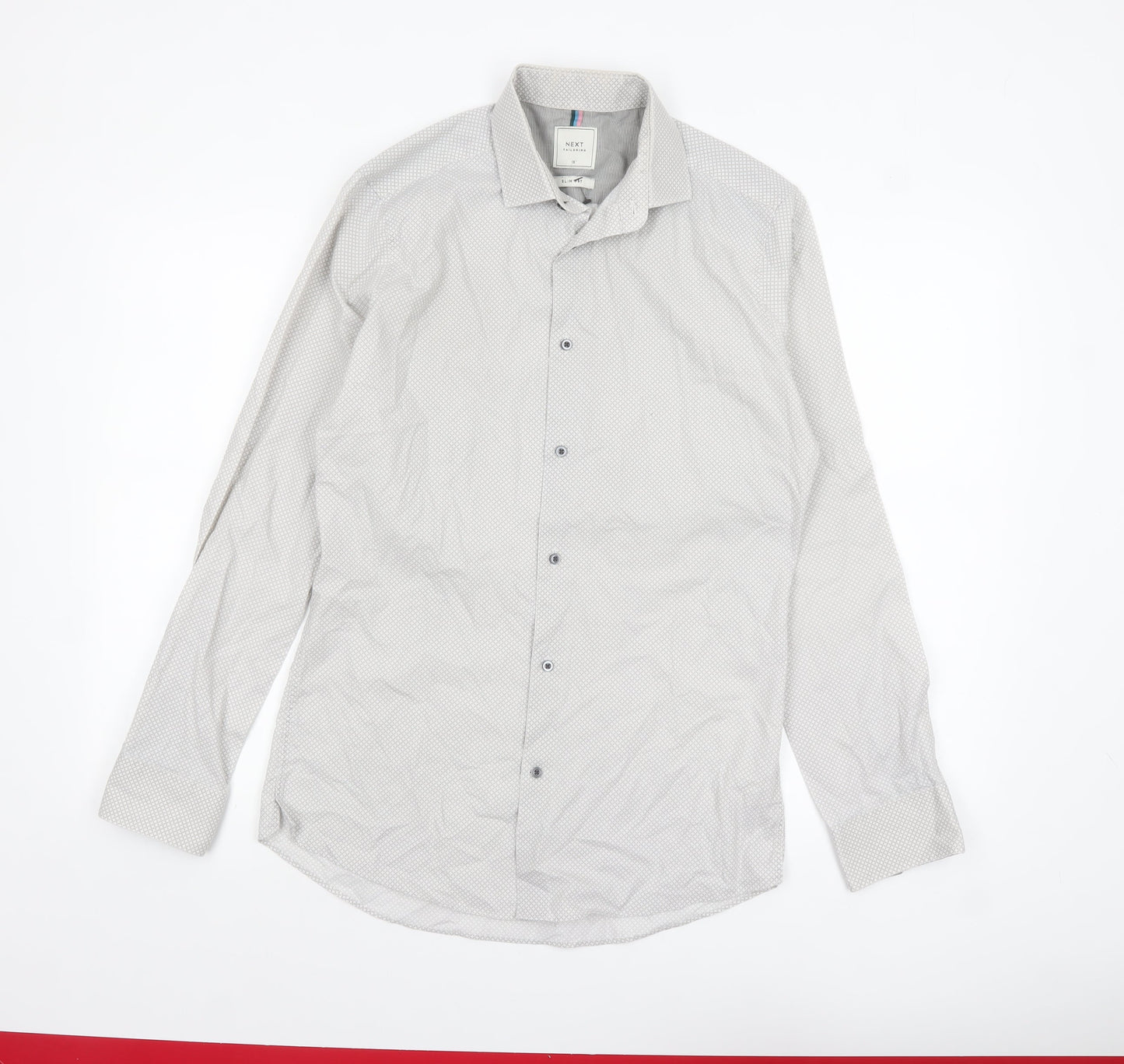 Next Men’s White Geometric Slim Fit Long Sleeve Shirt 15in