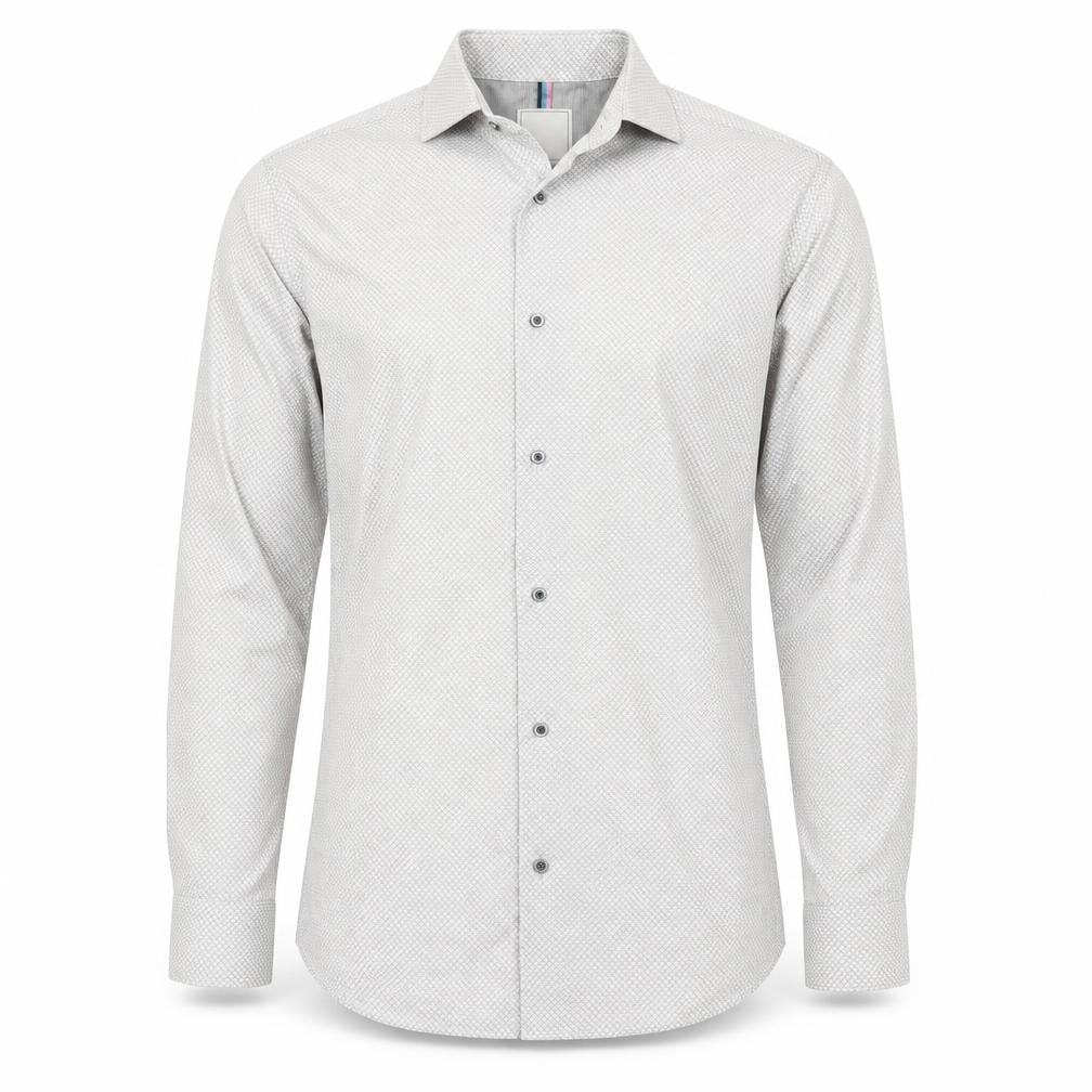 Next Men’s White Geometric Slim Fit Long Sleeve Shirt 15in