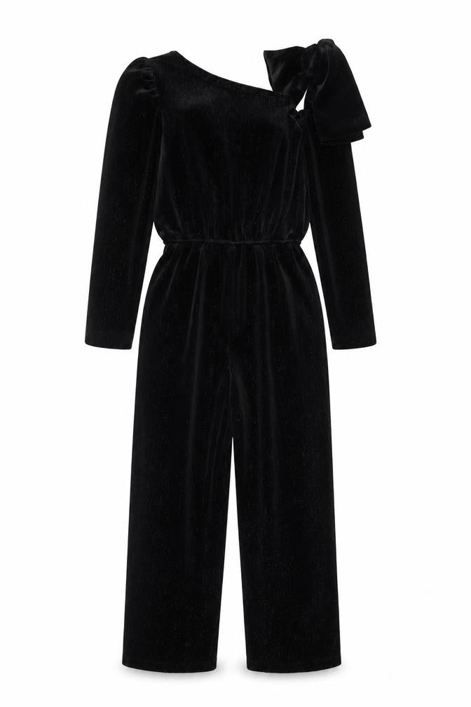 Zara Girls Black Velvet One Shoulder Long Sleeve Jumpsuit 9 Years