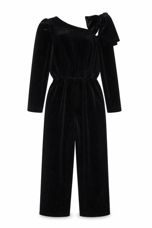 Zara Girls Black Velvet One Shoulder Long Sleeve Jumpsuit 9 Years