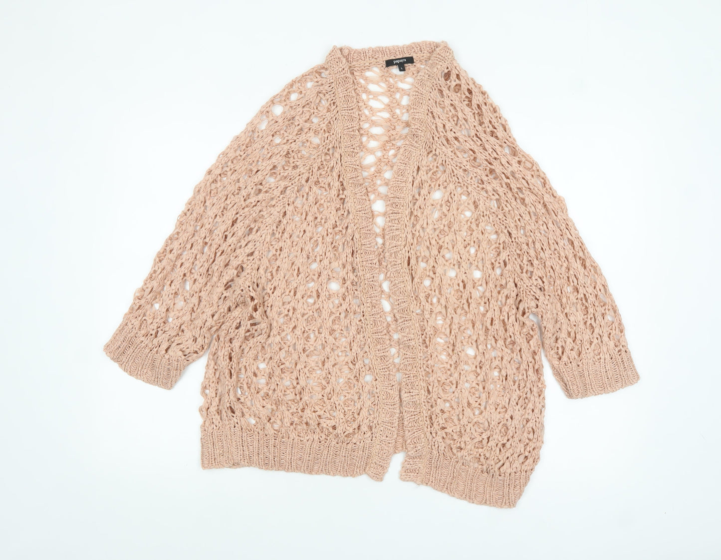Papaya Women Beige Open Knit Cardigan L Lightweight Relaxed Fit