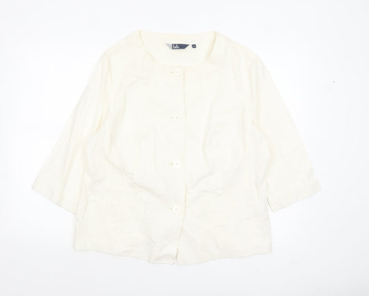 Isle Women Ivory Linen Blend Single-Breasted Blazer Jacket Size 18