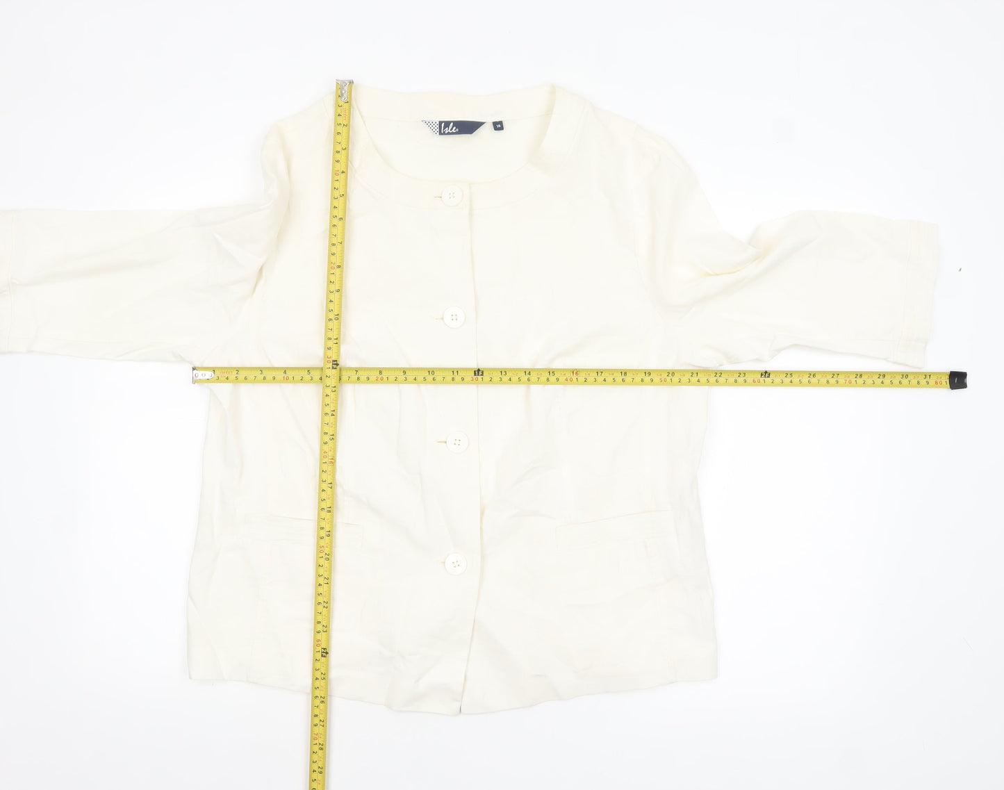 Isle Women Ivory Linen Blend Single-Breasted Blazer Jacket Size 18