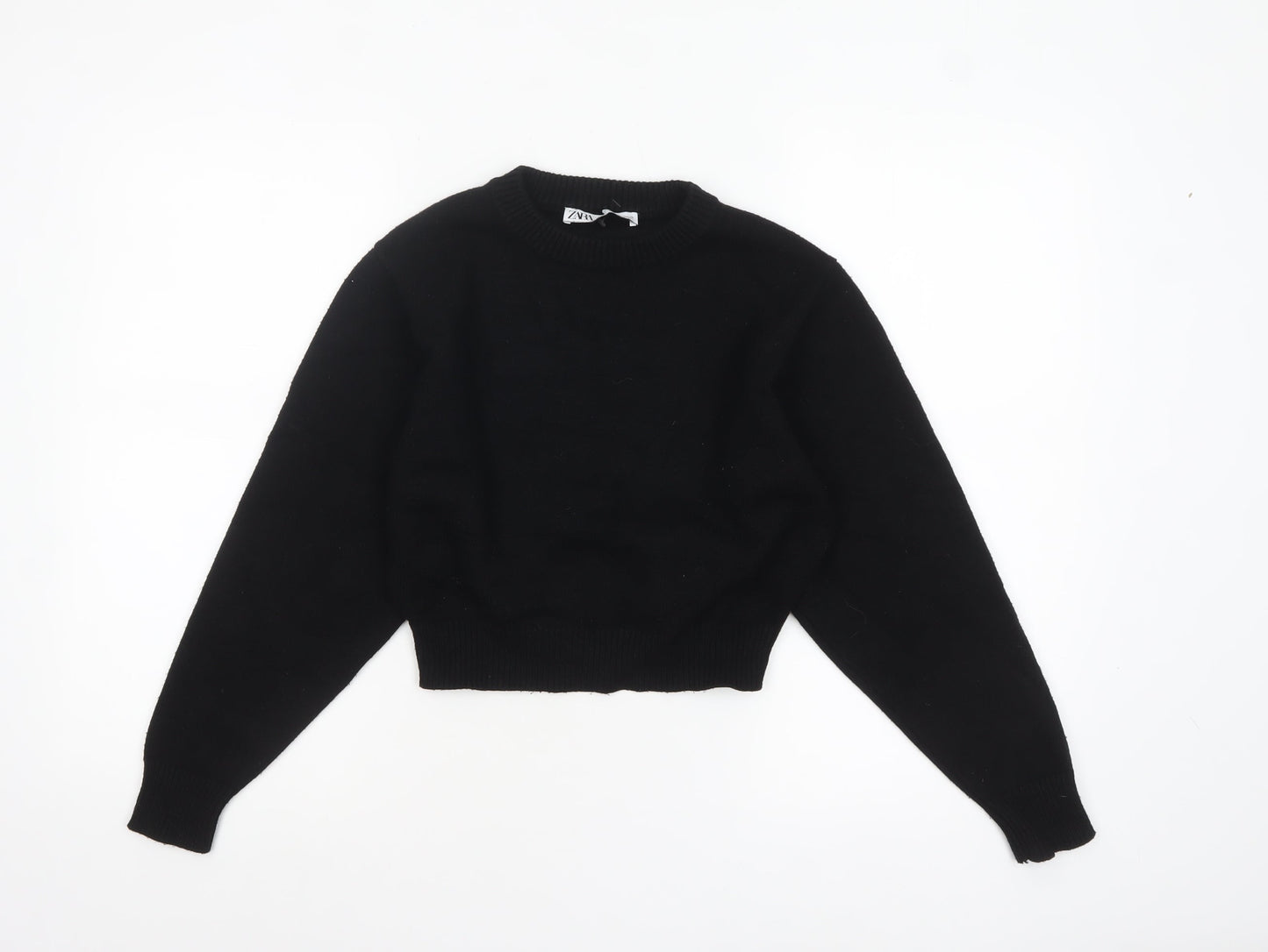 Zara Women Black Crew Neck Knit Pullover Jumper Size S