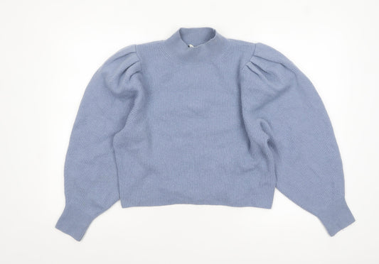 & Other Stories Women Blue Puff Sleeve Mock Neck Wool Jumper Size 10
