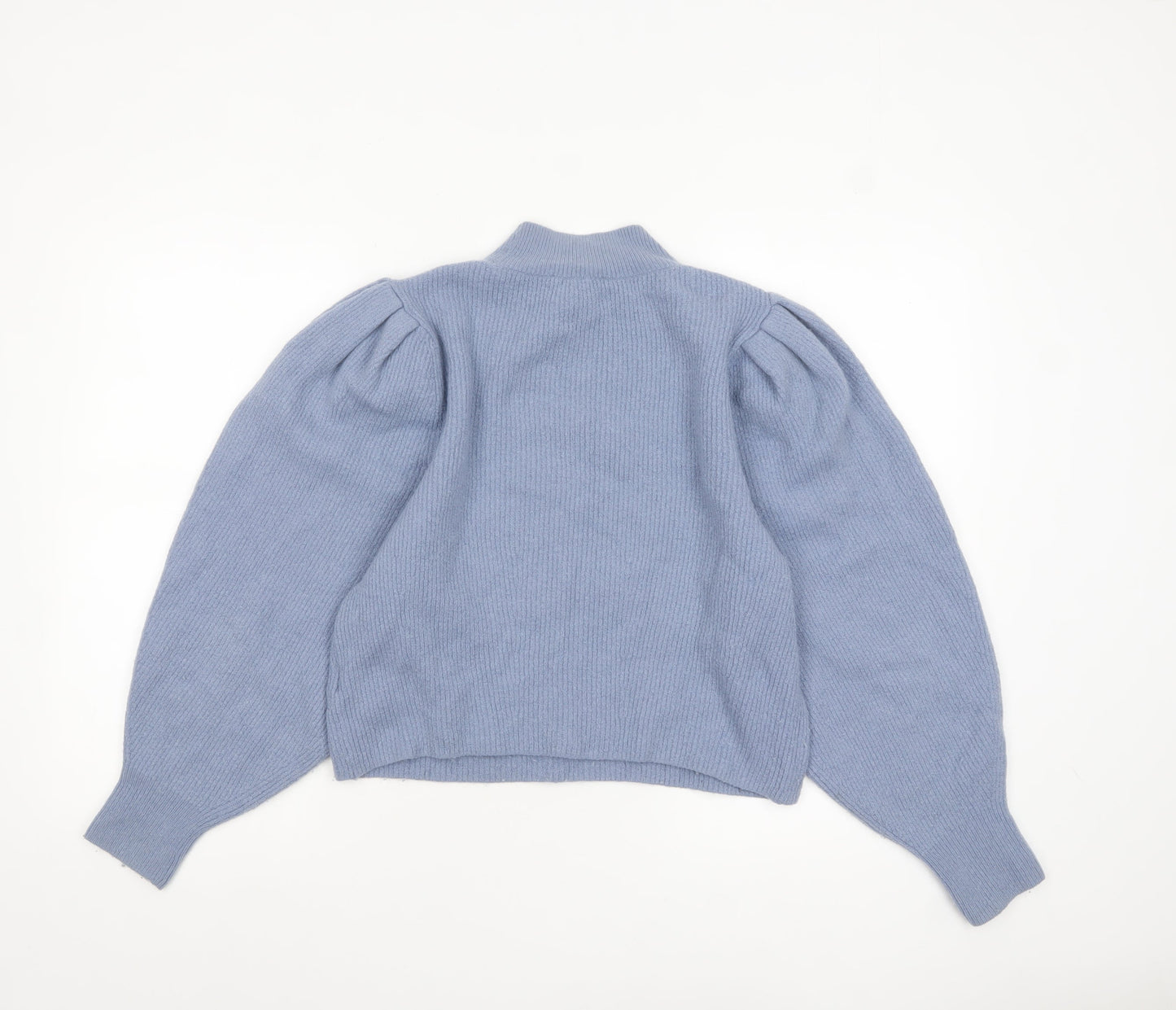 & Other Stories Women Blue Puff Sleeve Mock Neck Wool Jumper Size 10