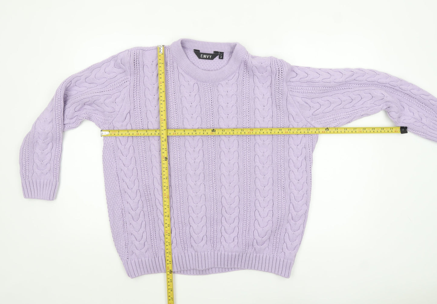 ENVY Women’s Purple Cable-Knit Crew Neck Jumper L Acrylic Knitwear