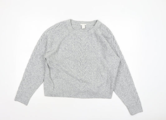 H&M Women Grey Cable-Knit Crew Neck Wool Blend Jumper Size S