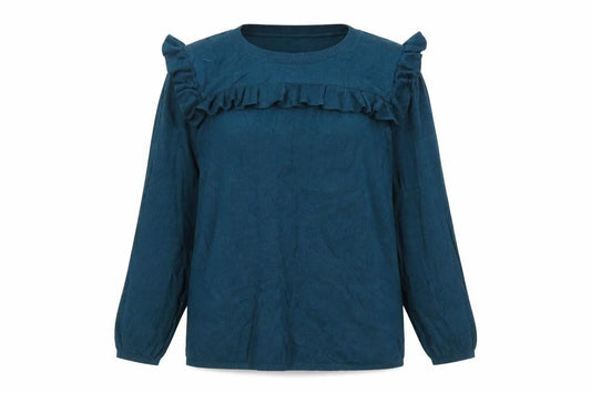 FatFace Women's Blue Ruffle Crew Neck Long Sleeve Jumper Size 14