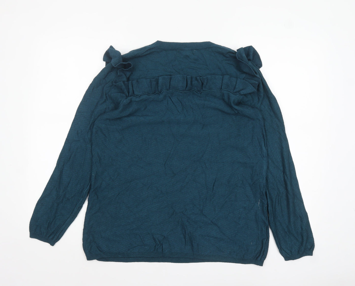 Fat Face Women's Blue Ruffle Crew Neck Long Sleeve Jumper Size 14