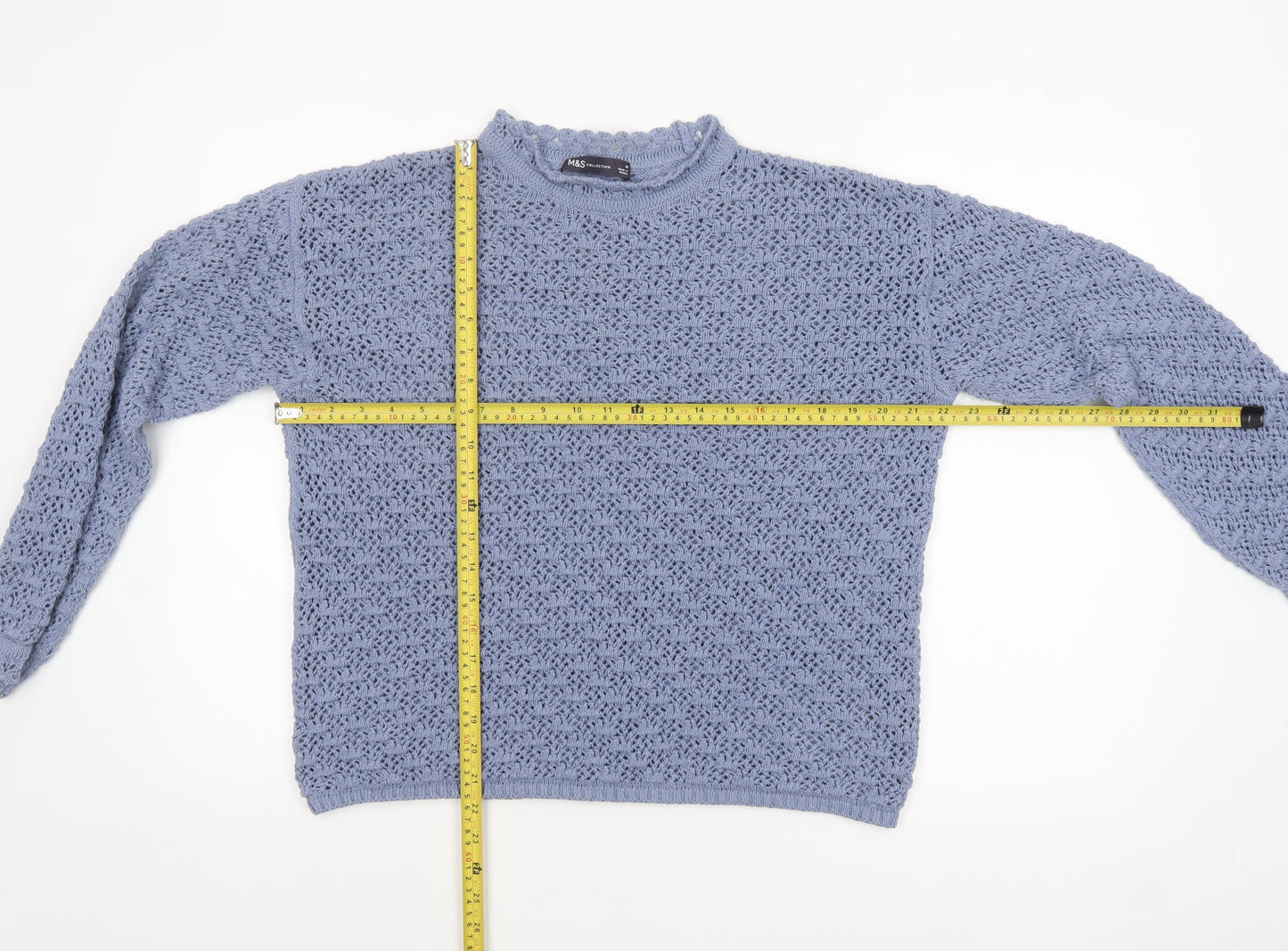 Marks and Spencer Women’s Blue Open-Knit Cotton Jumper M