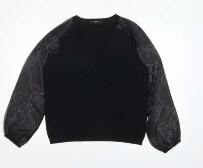 Next Womens Black Floral Sheer Puff Sleeve Pullover Jumper Size 16