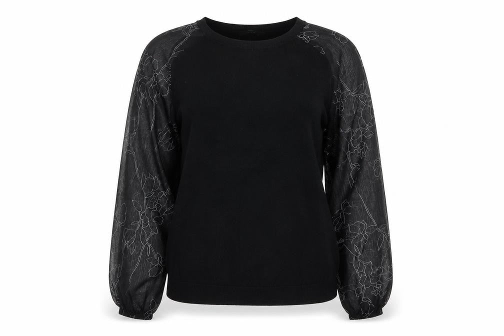 Next Womens Black Floral Sheer Puff Sleeve Pullover Jumper Size 16