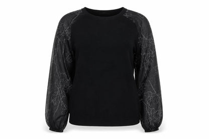 Next Womens Black Floral Sheer Puff Sleeve Pullover Jumper Size 16