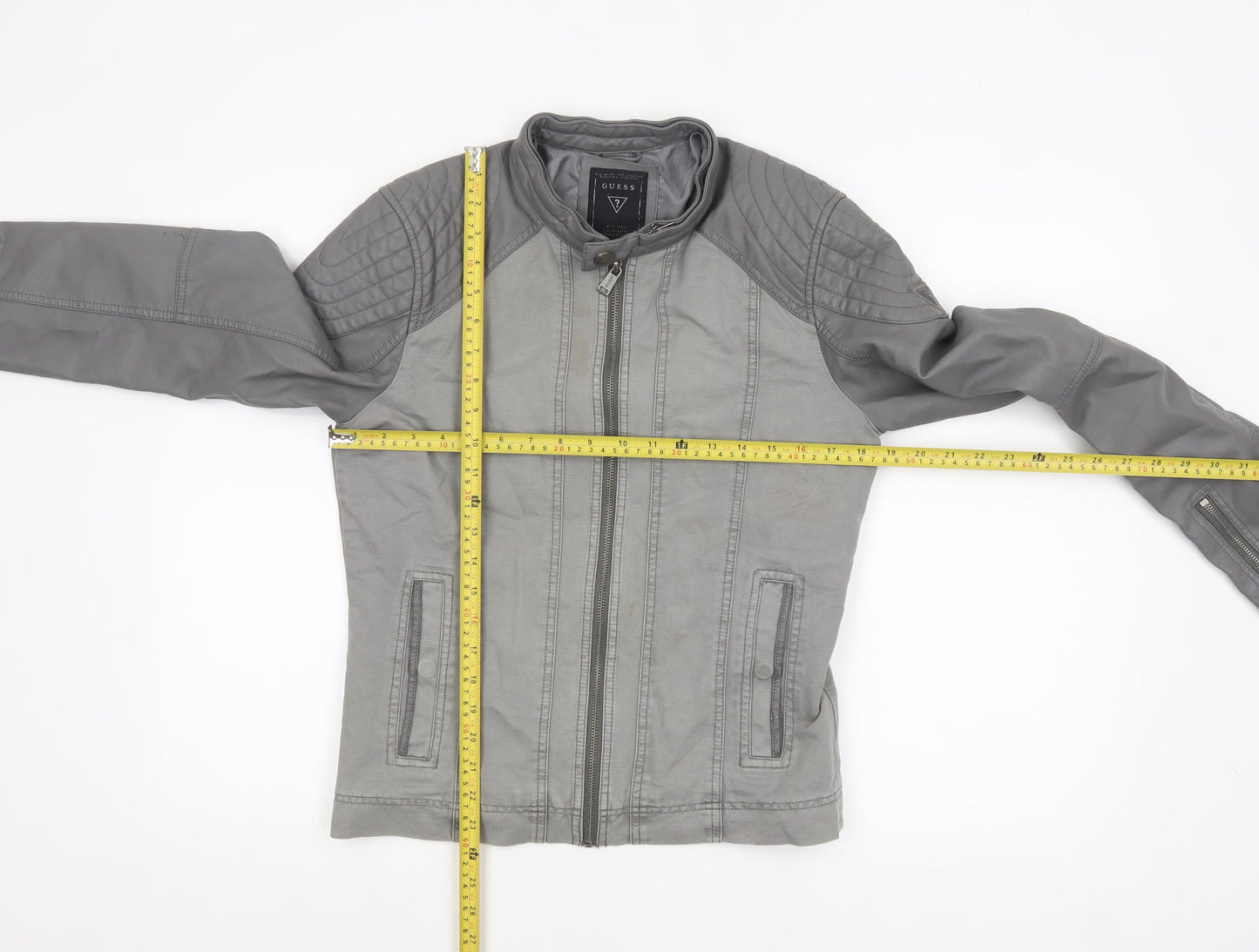Guess Women's Grey XS Biker Jacket Faux Leather Zip Pockets