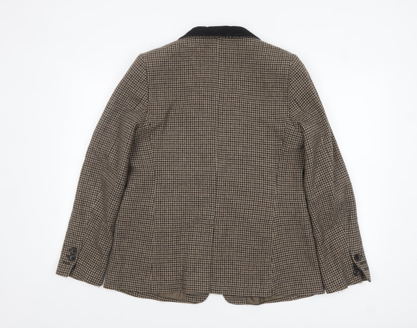 Gerard Darel Women Brown Houndstooth Wool Blend Single-Breasted Blazer UK 14