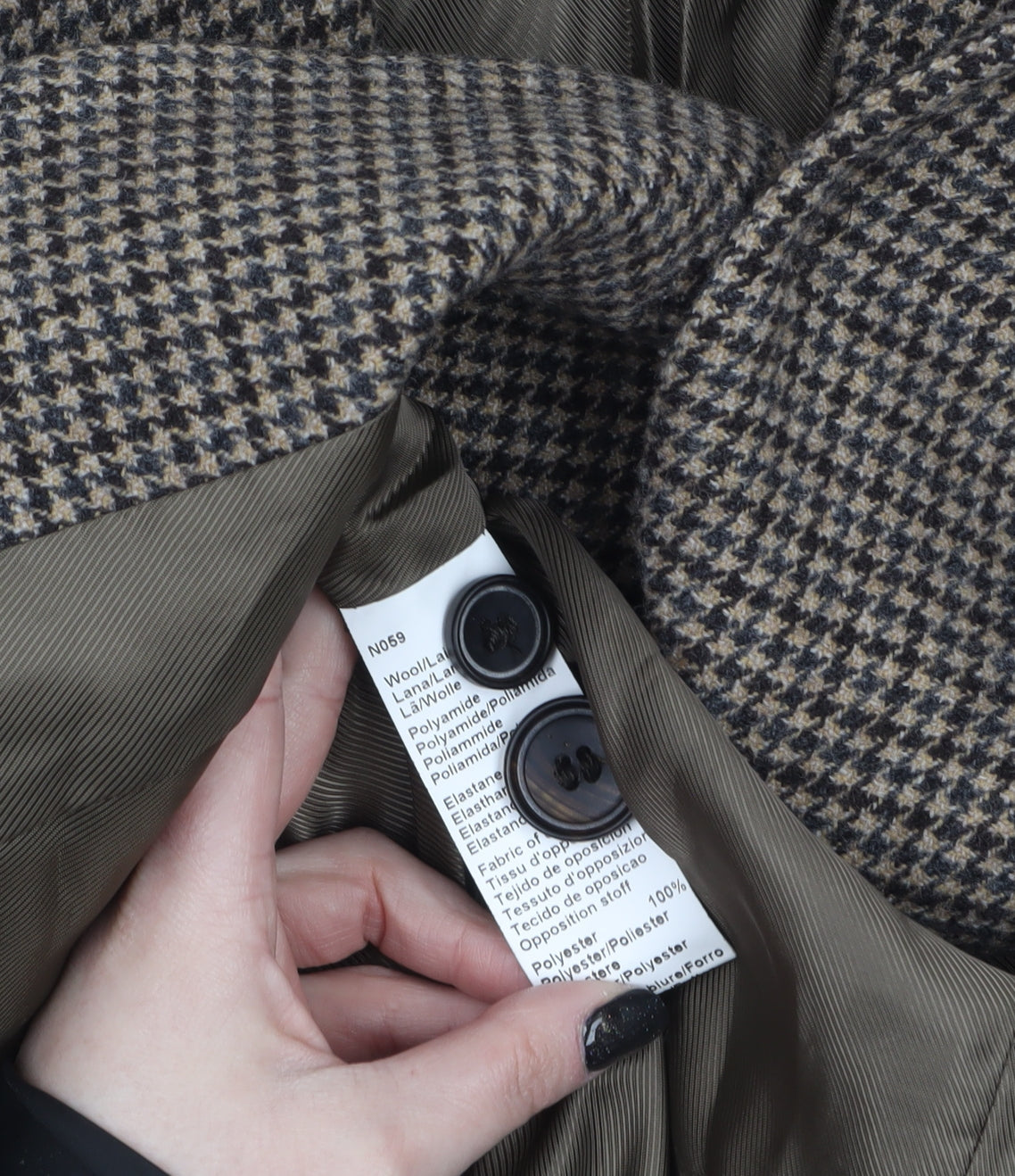 Gerard Darel Women Brown Houndstooth Wool Blend Single-Breasted Blazer UK 14