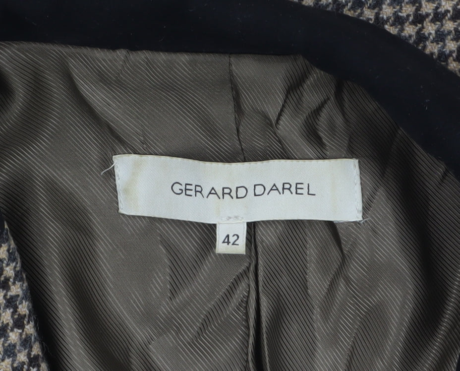 Gerard Darel Women Brown Houndstooth Wool Blend Single-Breasted Blazer UK 14