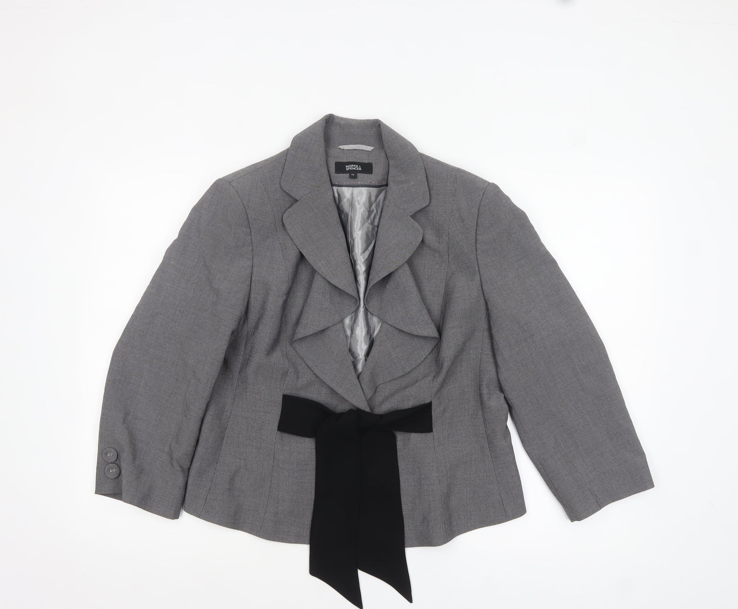 Marks and Spencer Womens Grey Suit Jacket Size 16 Belted Bow Detail