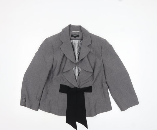 Marks and Spencer Womens Grey Suit Jacket Size 16 Belted Bow Detail