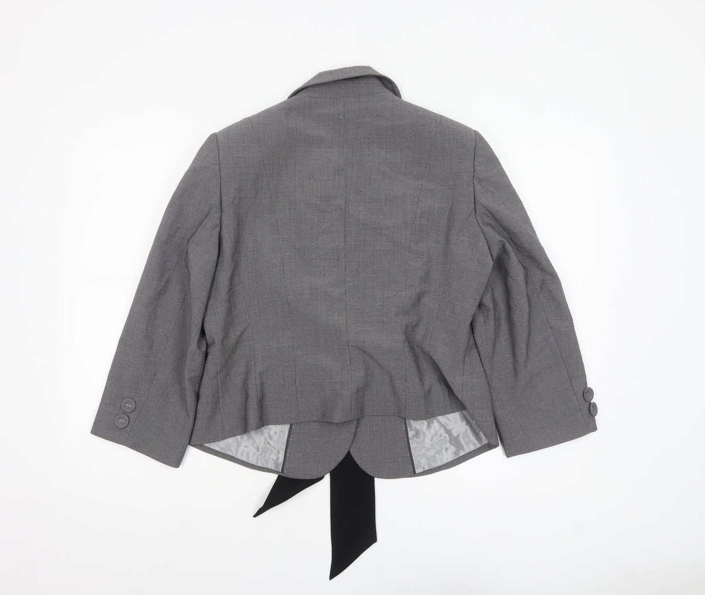 Marks and Spencer Womens Grey Suit Jacket Size 16 Belted Bow Detail