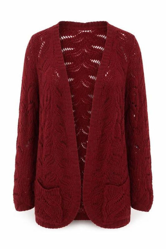 Front view of Atmosphere Women Red Open-Knit Long Sleeve Cardigan UK 12