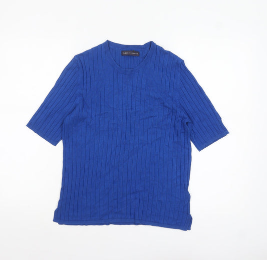 Marks and Spencer Women Blue Size 16 Ribbed Knit Short Sleeve Jumper