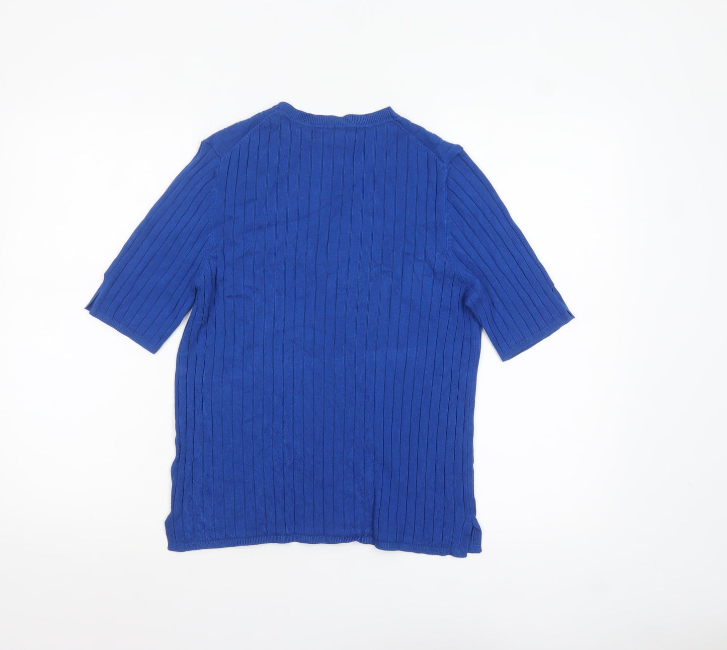Marks and Spencer Women Blue Size 16 Ribbed Knit Short Sleeve Jumper