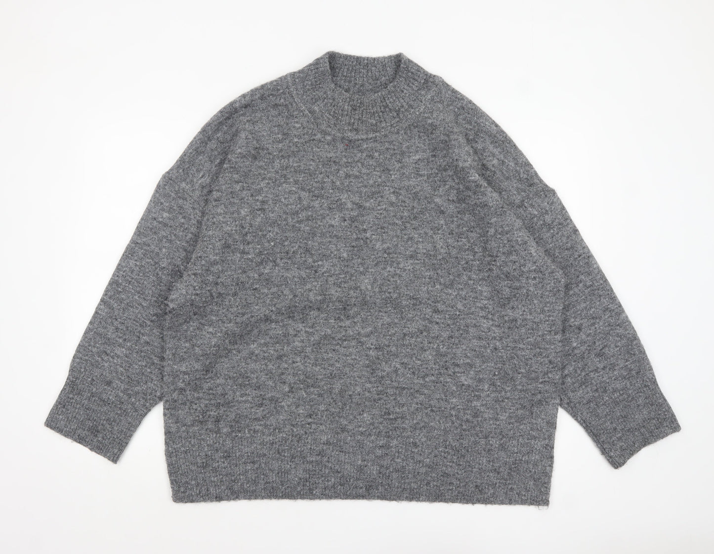 Marks and Spencer Womens Grey Wool Blend Mock Neck Pullover Jumper XL